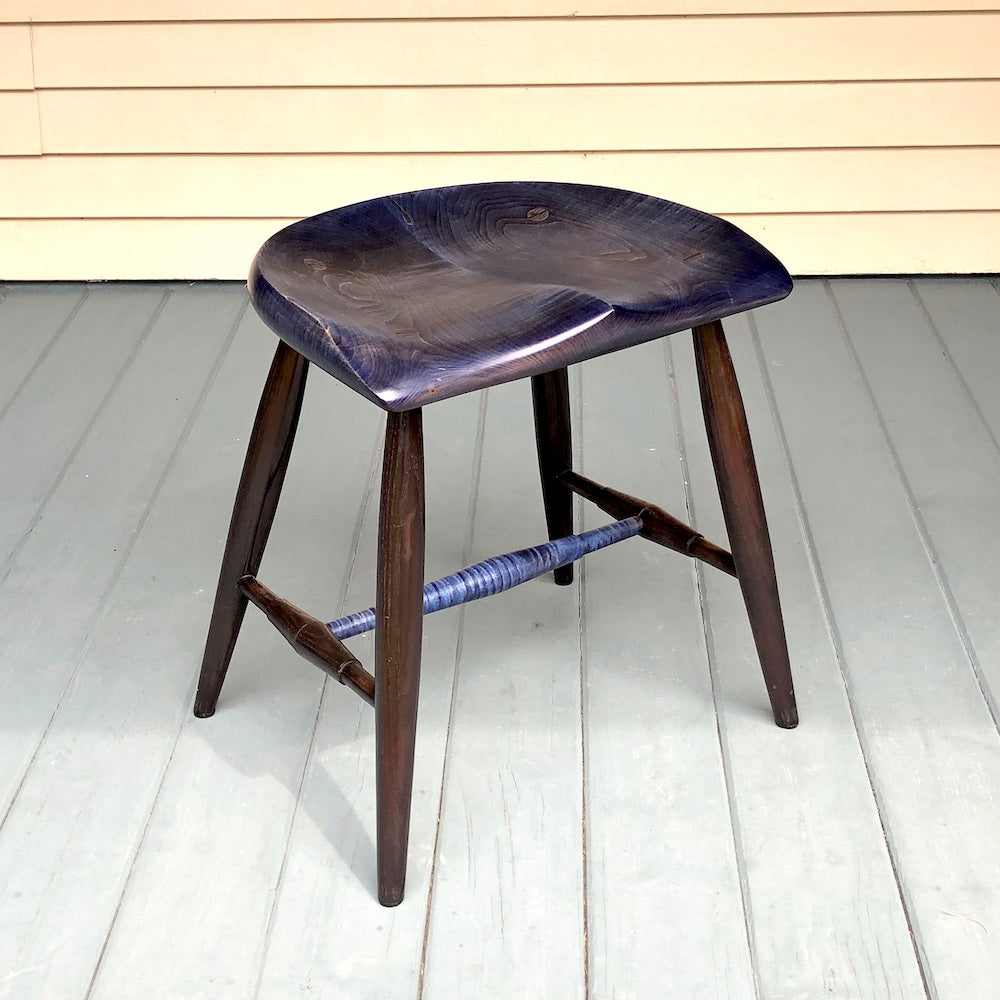 18" Tiger Maple Guitar Stool with Horseshoe seat - Blue and Black.