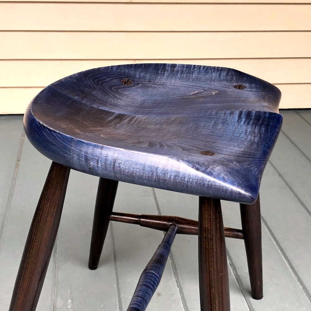 18" Tiger Maple Guitar Stool with Horseshoe seat - Blue and Black.