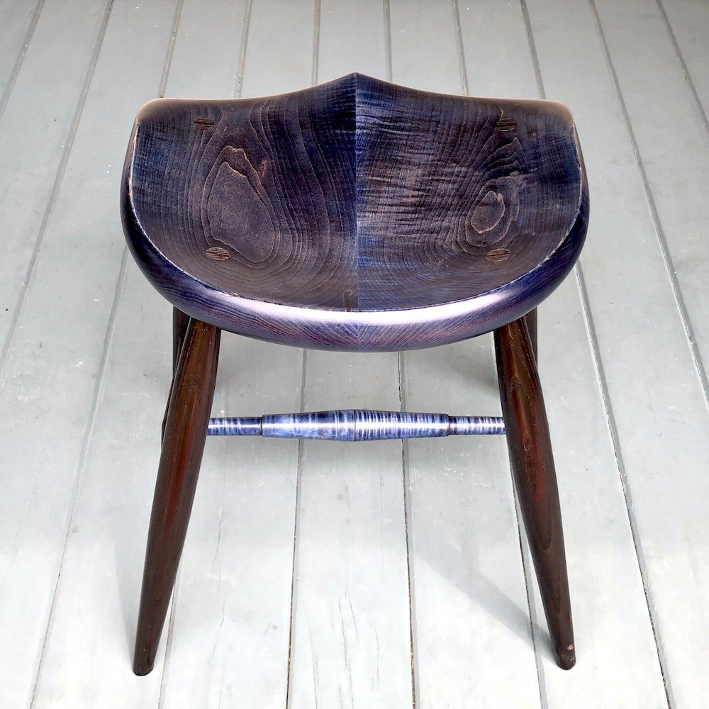 18" Tiger Maple Guitar Stool with Horseshoe seat - Blue and Black.
