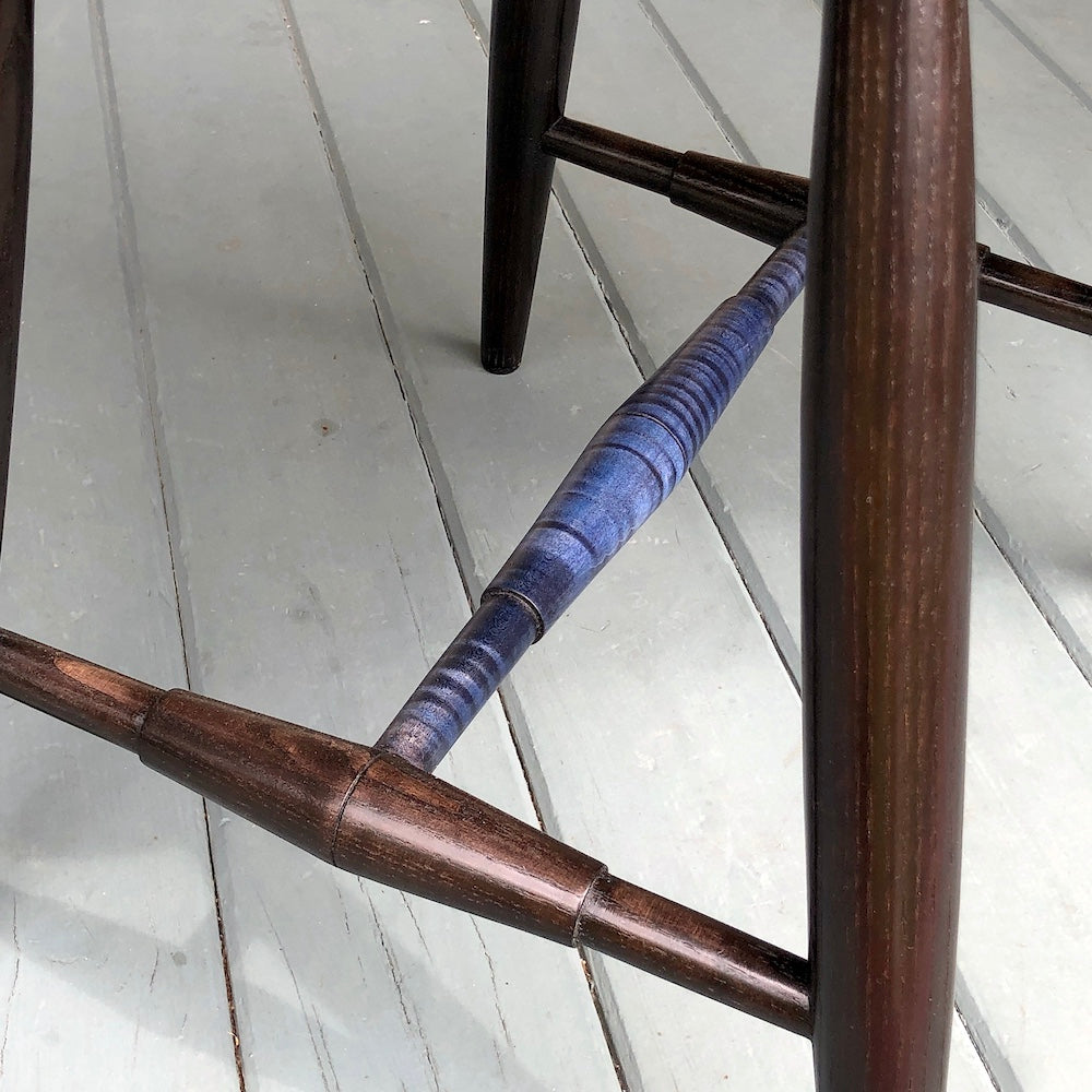 18" Tiger Maple Stool - Horseshoe seat - Blue and Black - one is ready to ship