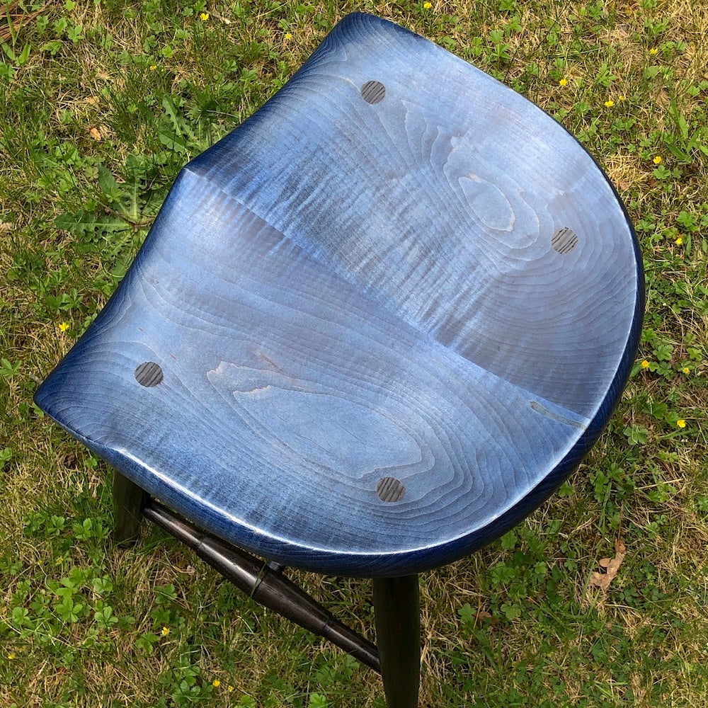 18" Tiger Maple Stool - Horseshoe seat - Blue and Black - one is ready to ship