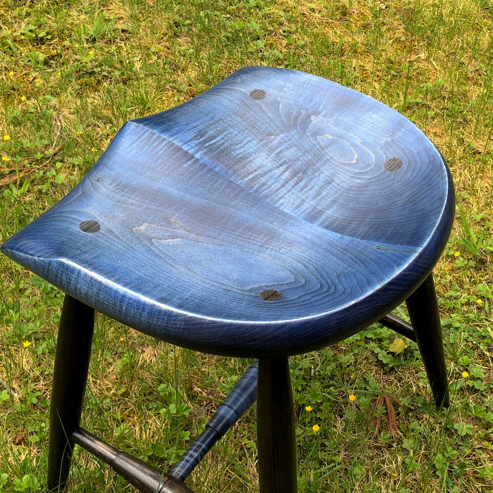 18" Tiger Maple Stool - Horseshoe seat - Blue and Black - one is ready to ship