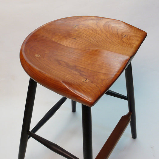 Counter Stool, Cherry with Black Legs - 25" - Horseshoe Seat