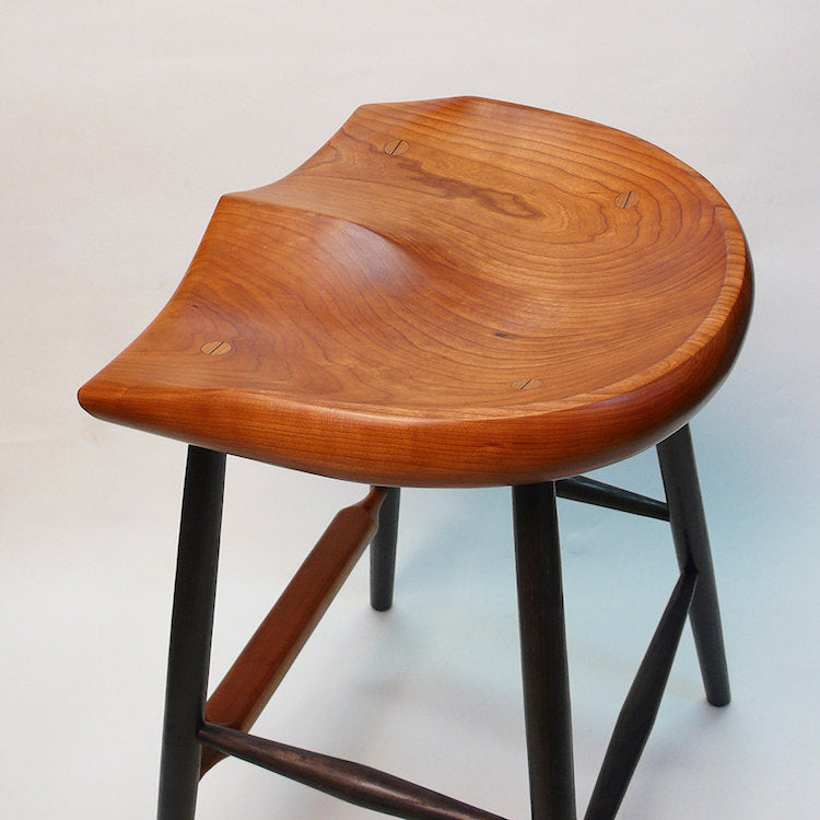 Counter Stool, Cherry with Black Legs - 25" - Horseshoe Seat