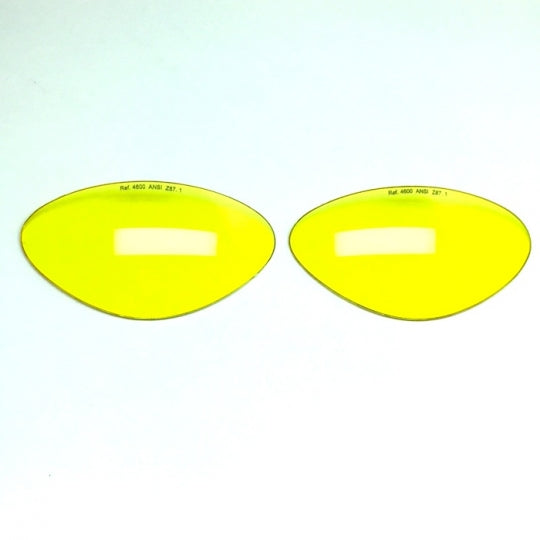 Lenses: Polycarbonate safety lenses, ANSI Z87.1 marked on clear, yellow, iridium lenses.