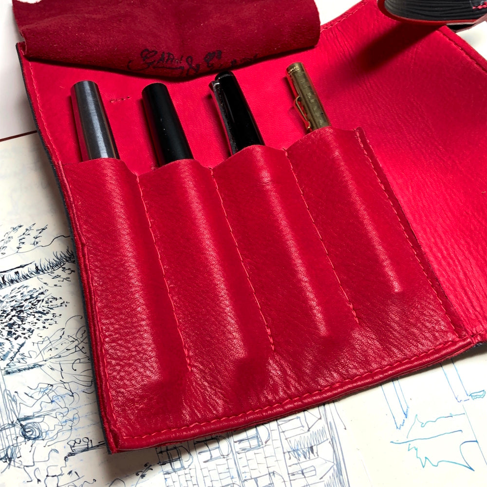 EPI Leather Pen Rolls, leather wrap for fountain holding 4 pens.