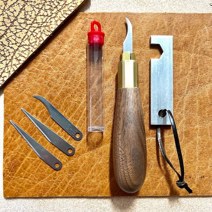 Craft Knife, utility knife, box cutter. Marking knife, leather trimming knife with wood handle, brass hardware.