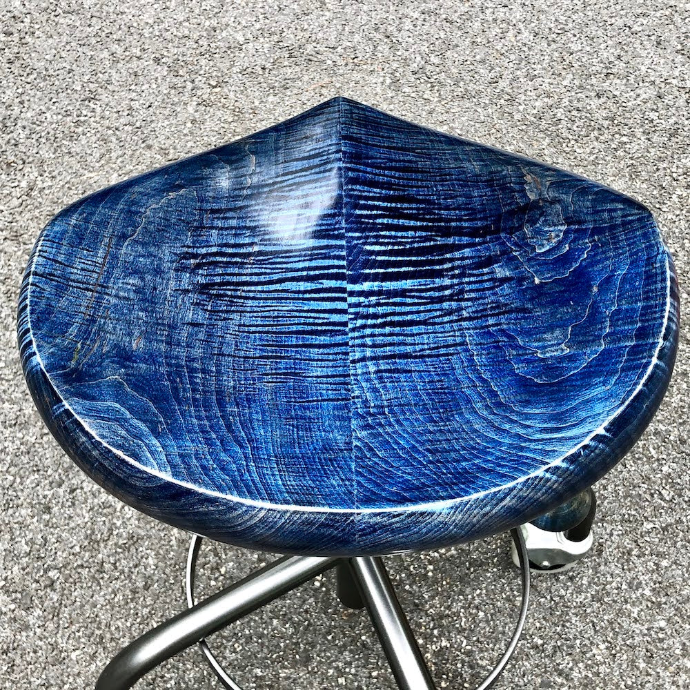 Tiger Maple Stool with Metal Base - adjustable height * Blue Jeans * Custom Order