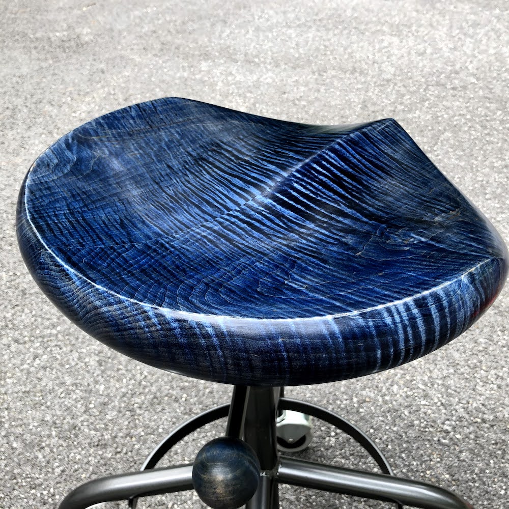 Tiger Maple Stool with Metal Base - adjustable height * Blue Jeans * Custom Order