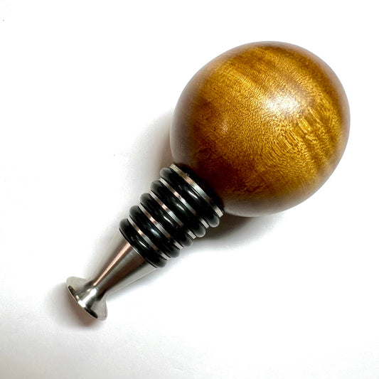 Bottle Stopper - Handmade Self Standing Stainless Steel and Wood, Wine/Whisky/Bourbon/Liquor - Round Shape