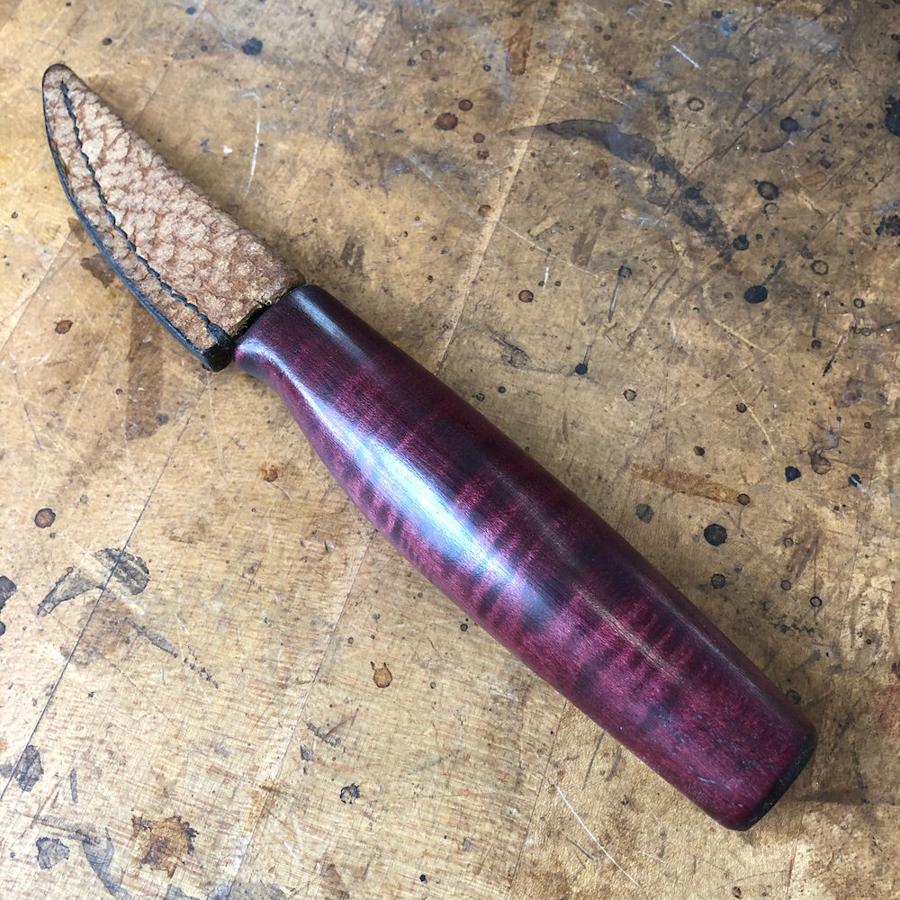 Wood Carving - Sloyd knife   Carving knife with hand shaped curly maple handle. Spoon carving knife.