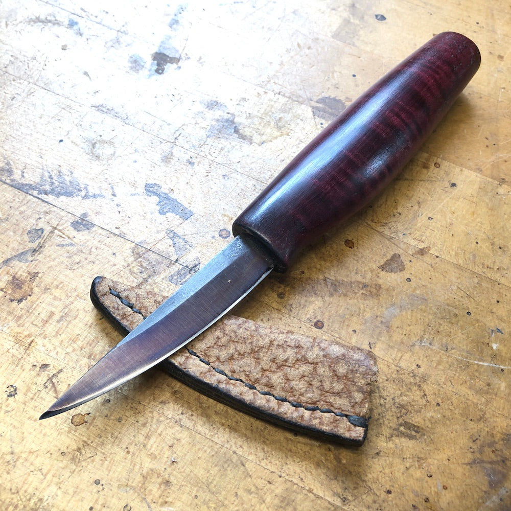 Wood Carving - Sloyd knife   Carving knife with hand shaped curly maple handle. Spoon carving knife.