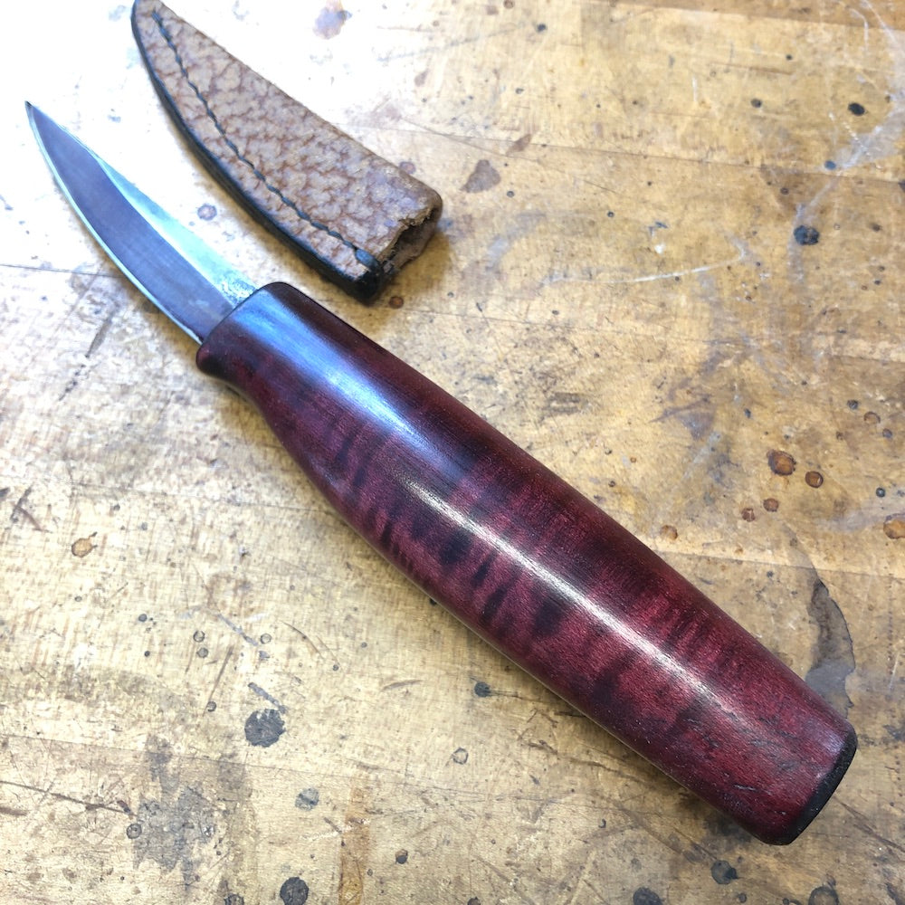 Wood Carving - Sloyd knife   Carving knife with hand shaped curly maple handle. Spoon carving knife.