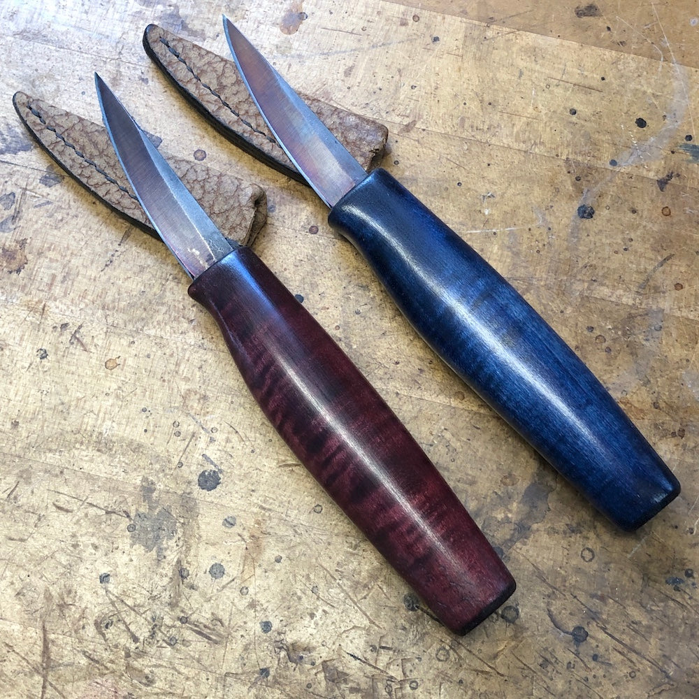 Wood Carving - Sloyd knife Carving knife with hand shaped curly maple handle. Spoon carving knife.