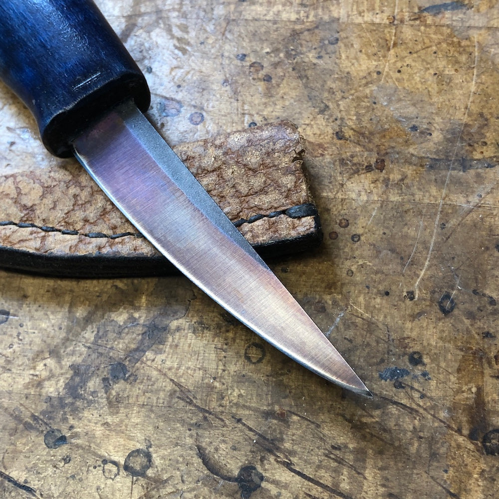 Sloyd Wood Carving Knife with Tiger Maple Handle - Electric Blue