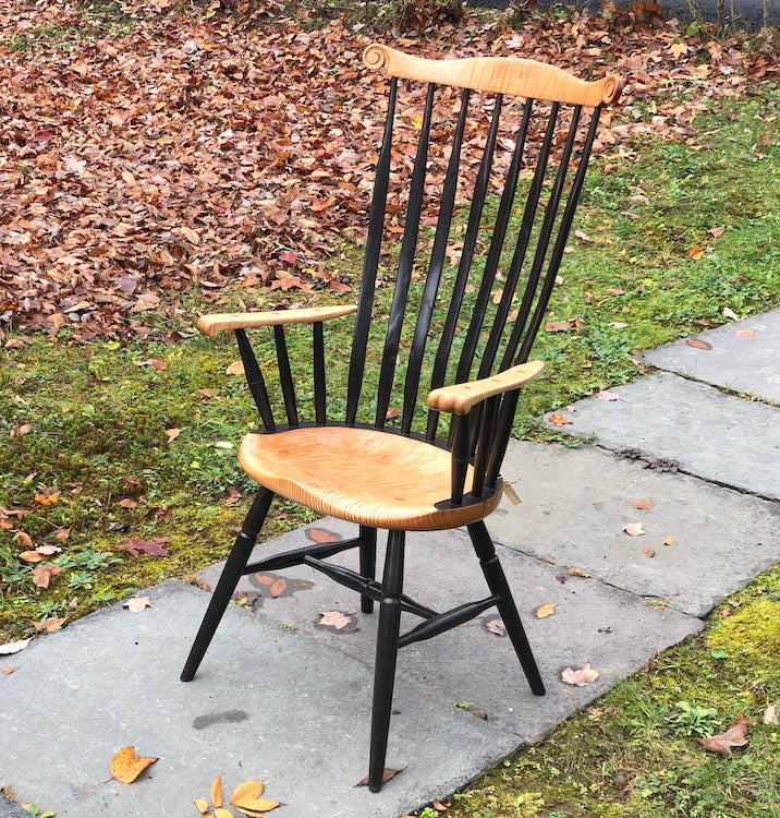 Comb Back Chair, Windsor chair, tiger maple Windsor chair, armchair,