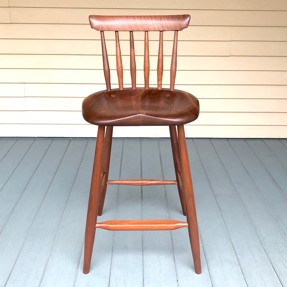 This is a black walnut 25" high stool, +11" back, designed for kitchen counter, kitchen island.