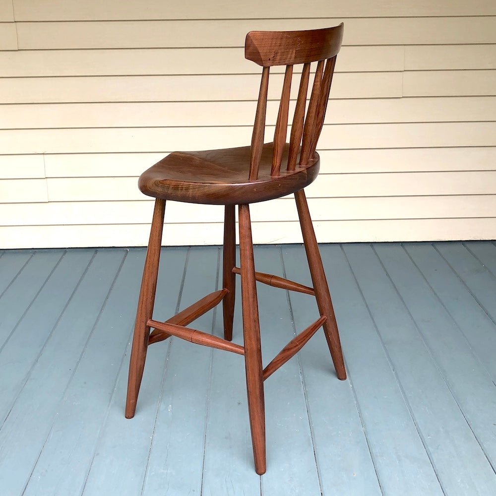 This is a  black walnut 25" high stool, +11" back,  designed for kitchen counter, kitchen island.