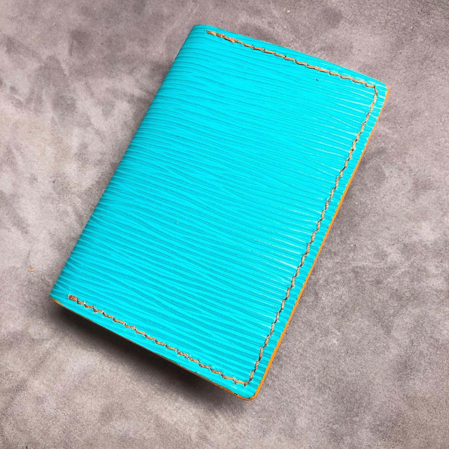 EPI leather luxury wallet, card case with goatskin leather lining, hand stitched, finished edges.