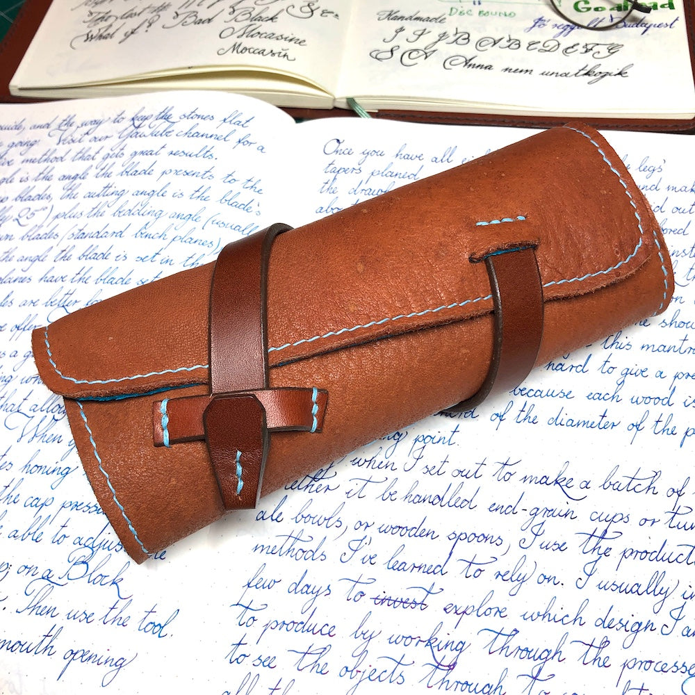 Best handmade pen roll for pens. Elk and deerskin leather pen case. Leather pen wrap. Soft fountain pen case.