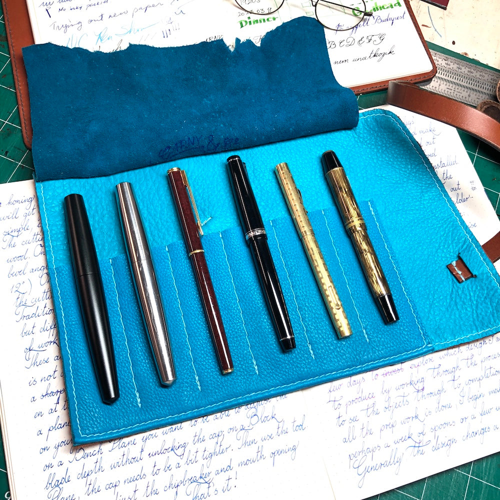 Best handmade pen roll for pens. Elk and deerskin leather pen case. Leather pen wrap. Soft fountain pen case.