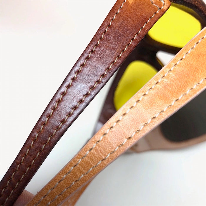 adjustable leather strap on sunglasses, safety goggles,