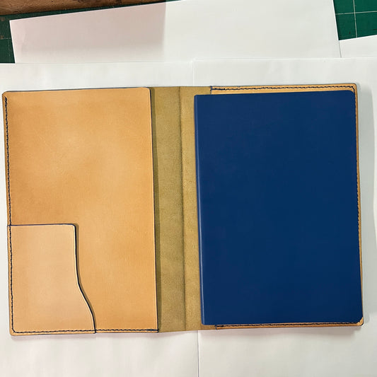 Horsehide Leather Notebook Cover, Handmade Journal Cover - A5 - with 3 Pockets