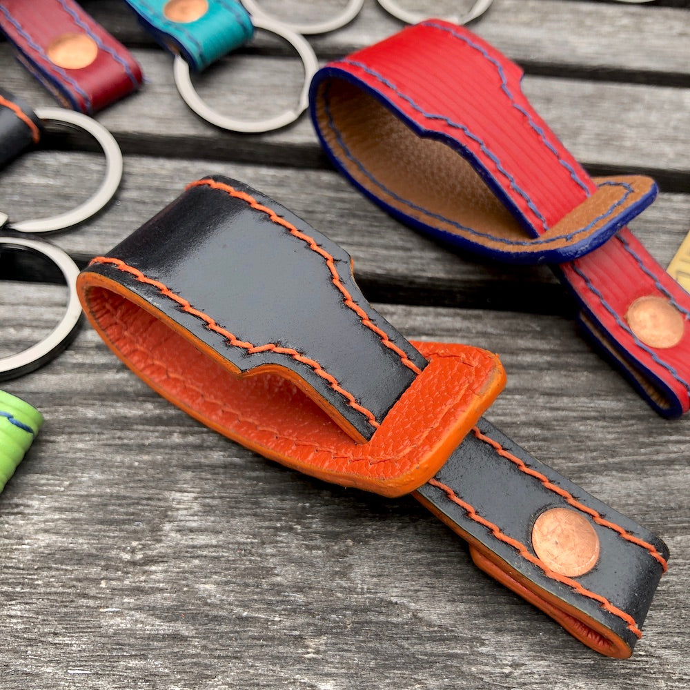 Leather key rings, key fobs, key holders, keychains.