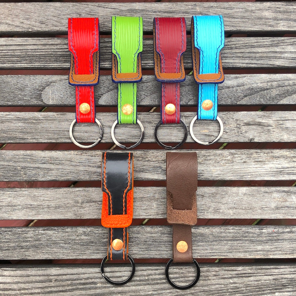 Leather key rings, key fobs, key holders, keychains.