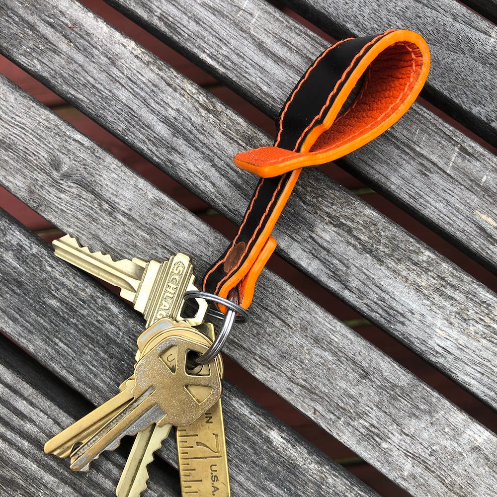 Leather key rings, key fobs, key holders, keychains.