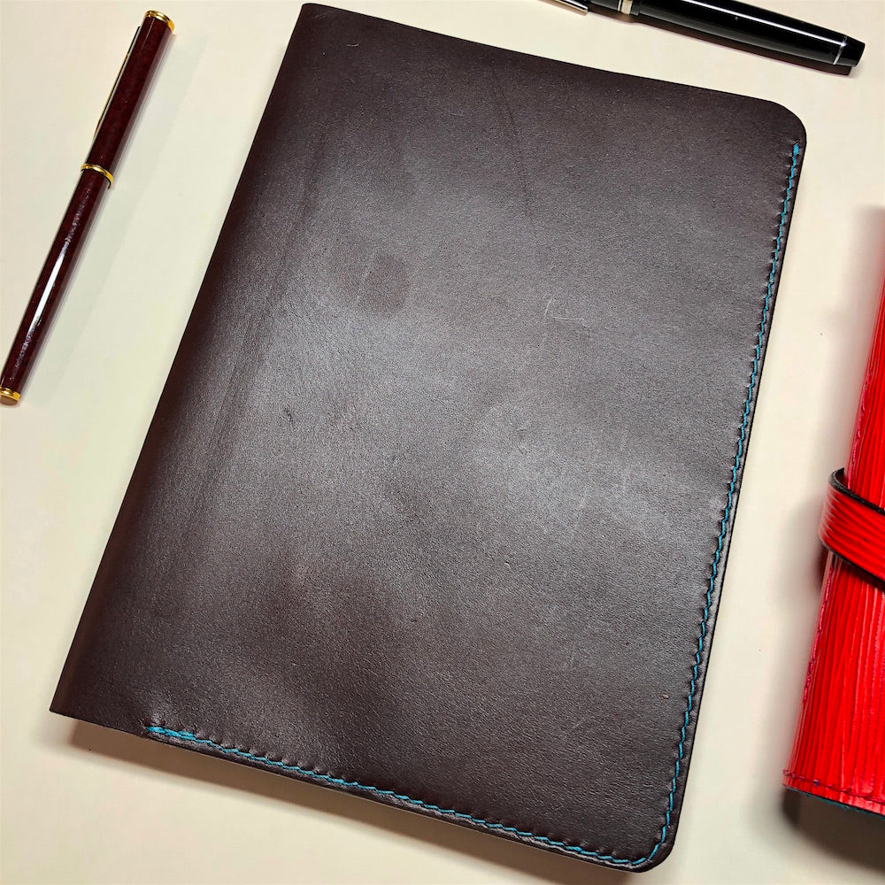 Leather Notebook Cover, Journal Cover - A5 - with 3 Pockets