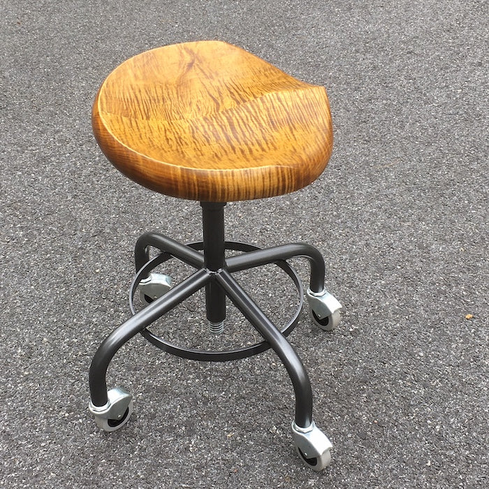 Tiger Maple Stool with Metal Base.