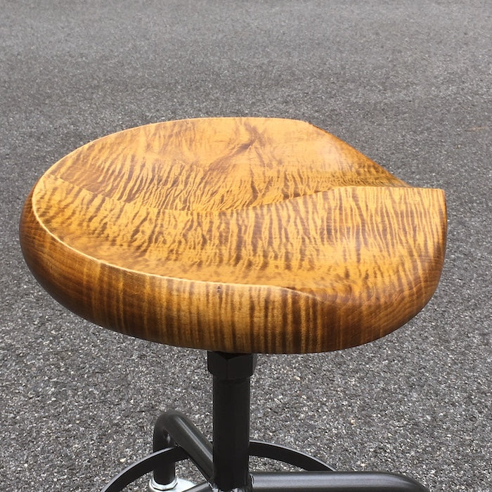 Tiger Maple Stool with Metal Base - adjustable height * Vintage Orange * Custom Order