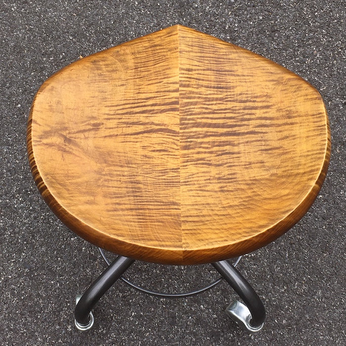 Tiger Maple Stool with Metal Base - adjustable height * Vintage Orange * Custom Order