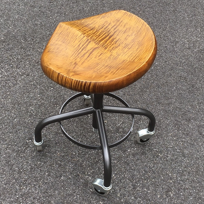Tiger Maple Stool with Metal Base - adjustable height * Vintage Orange * Custom Order