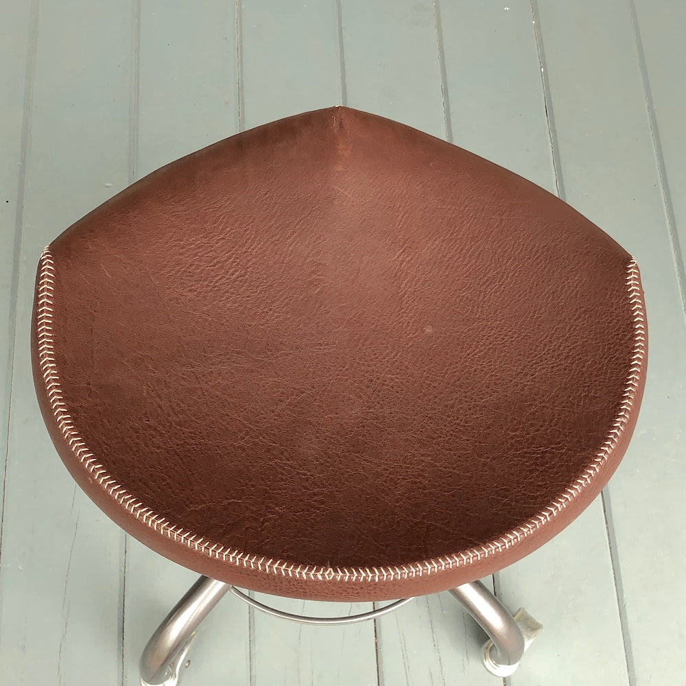 Stool with Metal Base - Hand stitched, leather covered seat.