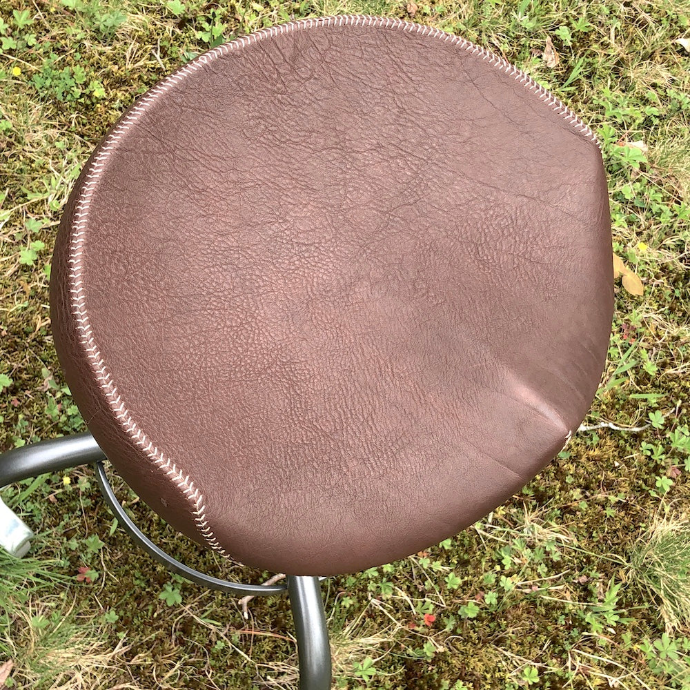 Stool with Metal Base - Hand stitched, leather covered seat. 