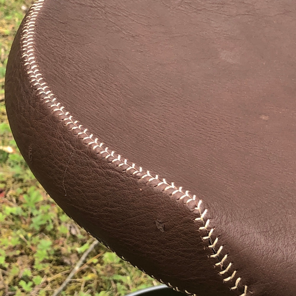Stool with Metal Base - Hand stitched, leather covered seat.