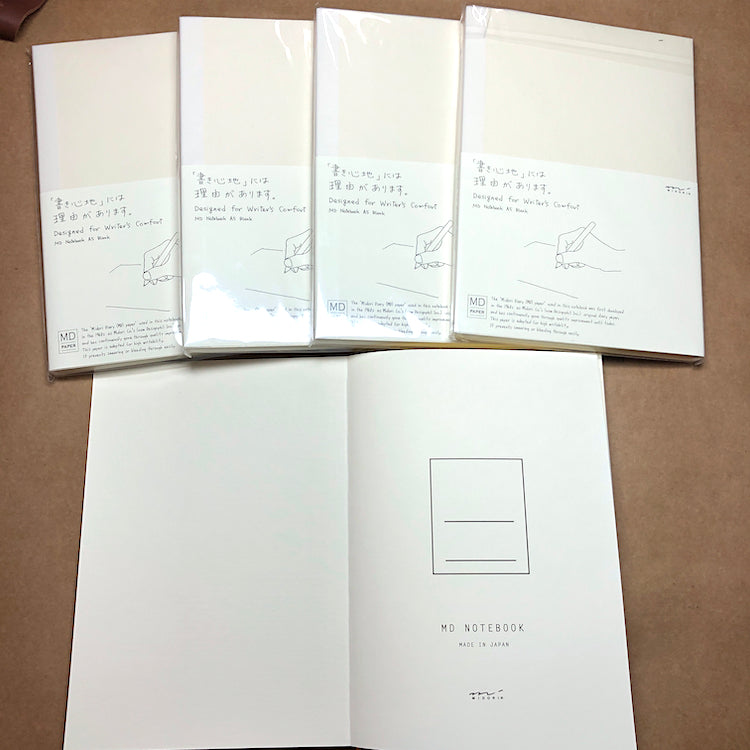 Midori MD Notebook, Journal, Diary, Bullet Journal,  A5 with Soft Cover, 176 Blank pages – Cream/Ivory. Fountain friendly paper.