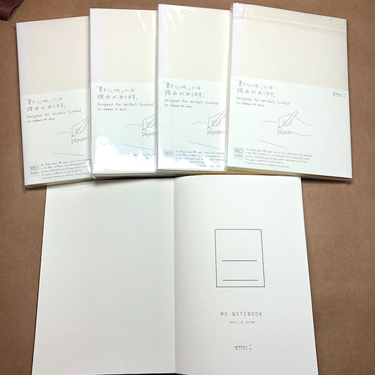 Midori MD Notebook, Journal, Diary, Bullet Journal,  A5 with Soft Cover, 176 Blank pages – Cream/Ivory. Fountain friendly paper.