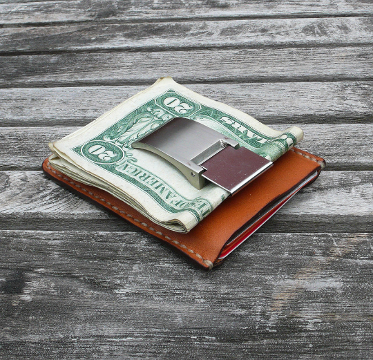 Money Clip, minimalist everyday carry,  wallet, leather card case, 