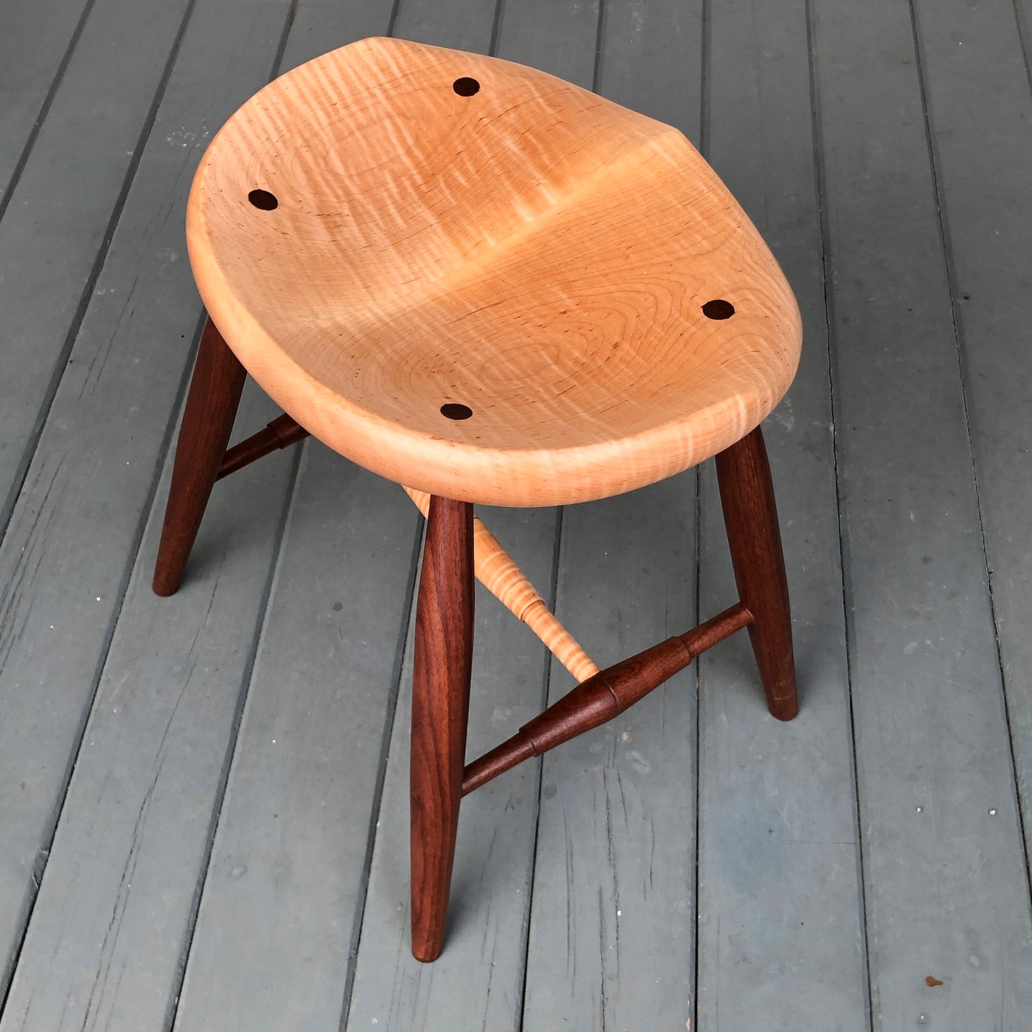 Natural Tiger Maple Guitar Stool with Black Walnut Legs - Oval seat, height 18" - one is ready to ship