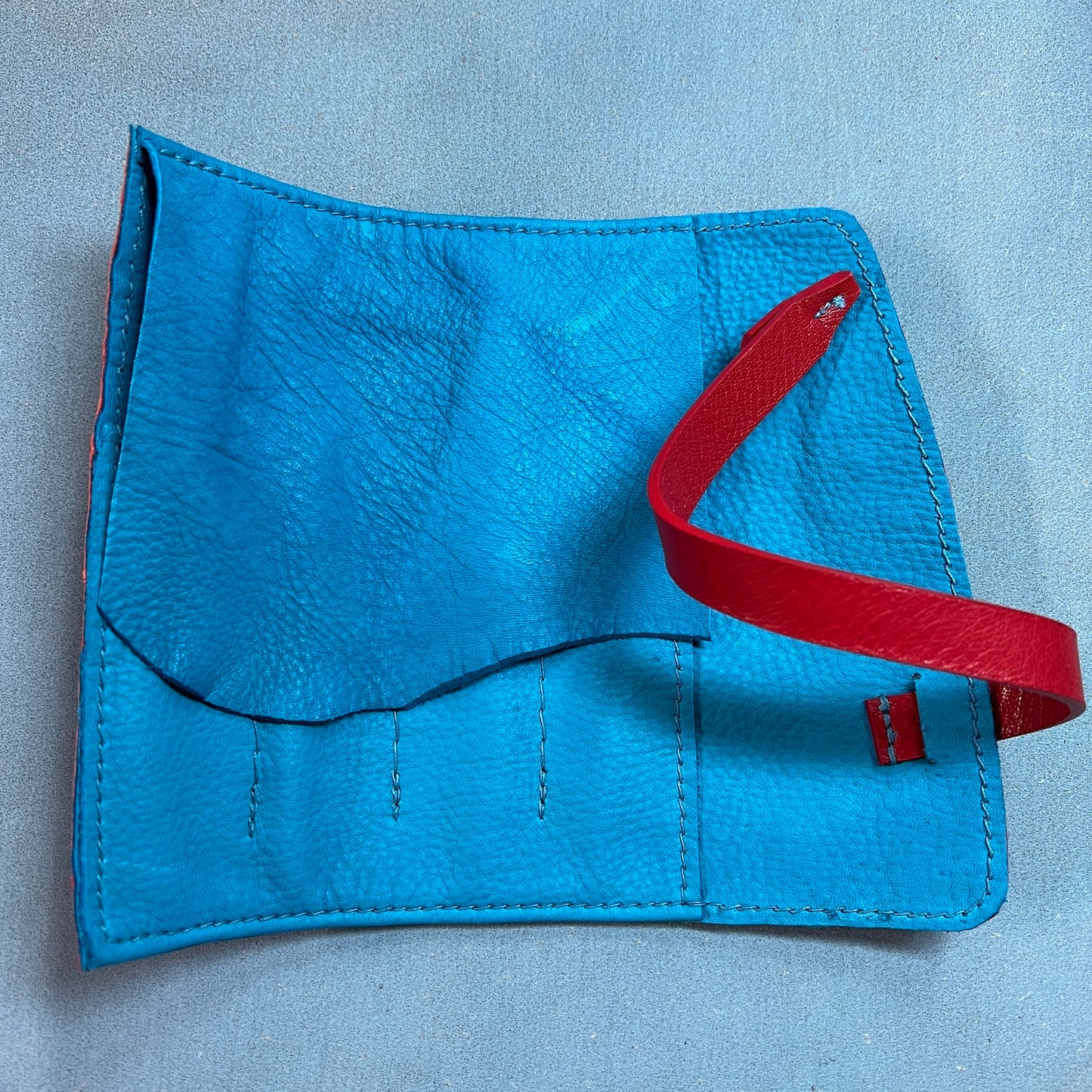 Ostrich Leather with Deerskin Lining, Pen Roll for 4 pens