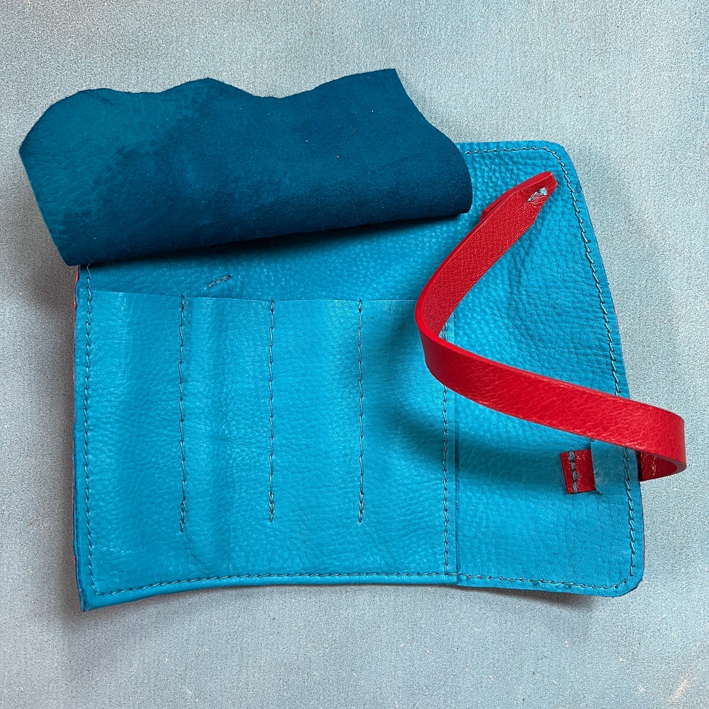 Ostrich Leather with Deerskin Lining, Pen Roll for 4 pens