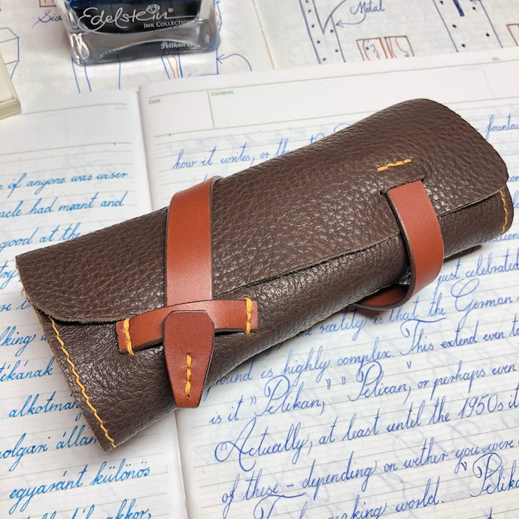 Best handmade pen wrap for 4 pens. Bison and deerskin leather pen case.