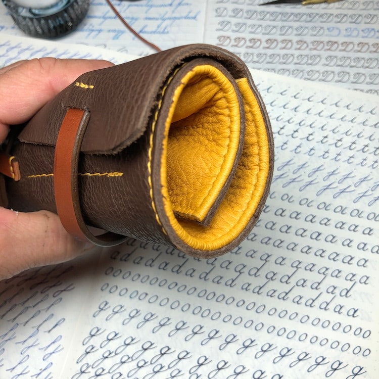 Bison and deerskin pen case, pen roll. Fountain pen holder.