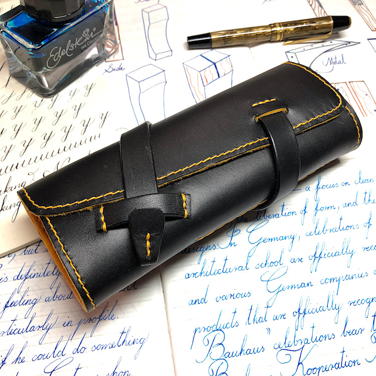 Handmade Cowhide Leather Fountain Pen Roll, Leather Pen Case, pen wrap