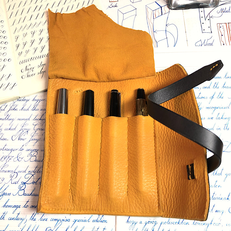 Cowhide Pen Roll, Pen Wrap - for 4 pens
