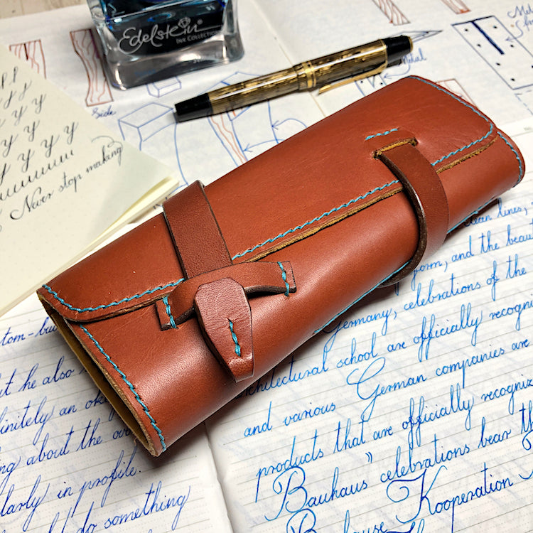 Cowhide Pen Roll, Pen Wrap - for 4 pens
