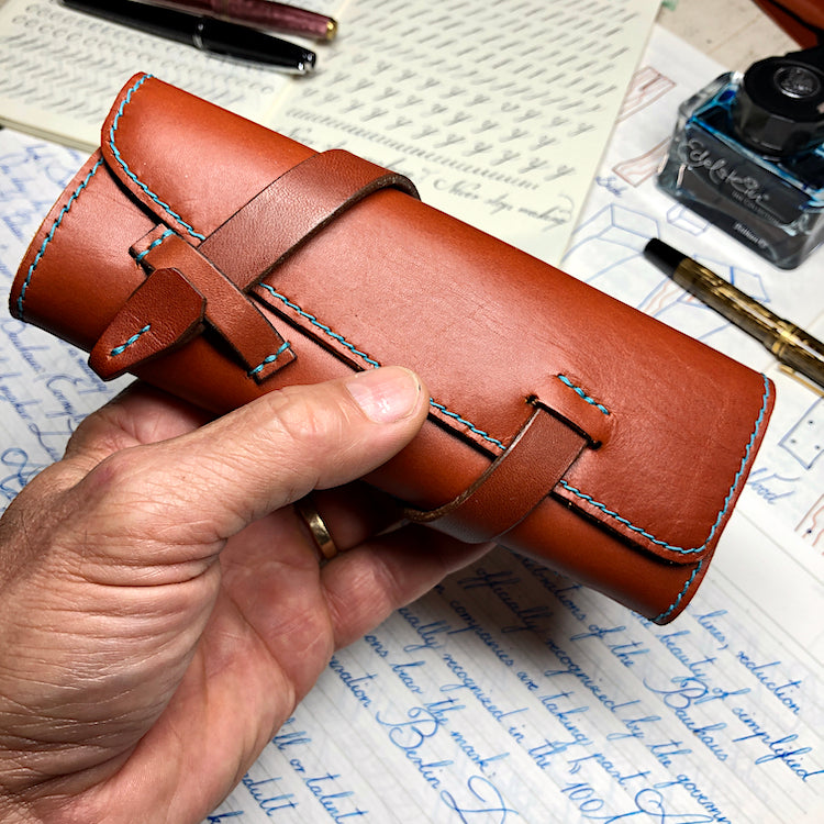 Handmade Cowhide Leather Fountain Pen Roll, Leather Pen Case, pen wrap